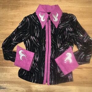 Pleasure horse‎ show Horsemanship equestrian shirt medium purple silver sparkle